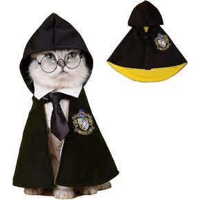 Cat Halloween Costume - Pet Wizard Costumes Mantle Magician Cosplay Clothes with Bowtie & Glasses Set, Festival Party Apparel for Small Pets Cats Dogs