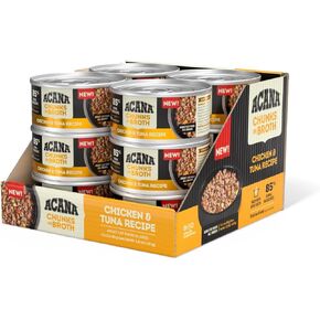 ACANA Chunks in Broth Chicken & Tuna Recipe, 3oz, Wet Cat Food, High-protein, All Life Stages, All Breed Sizes, Chicken, Tuna, 36 ounces, 12 Count(Pack of 1)