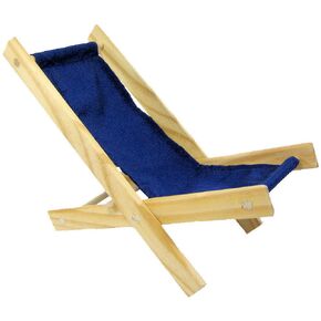 Wooden Toy Folding Deck Chair, Navy Blue Fabric for Dolls, Stuffed Animals, Action Figures