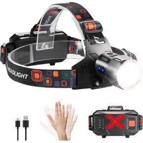 Headlamp, 2000 Lumens Rechargeable Headlamp for Adults, Red Light 120°Angle Adjustable with 8 Modes and IPX4 Waterproof Head Lights for Outdoor Camping/Hunting/Running/Reading, 40w High Power