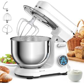BioloMix Stand Mixer, 1200W DC Motor 11 Speed Tilt Head Food Mixer, Digital OLED Screen, Kitchen Electric Food Stand Mixer with Dough Hook, Flat Beater, Whisk, (Red)