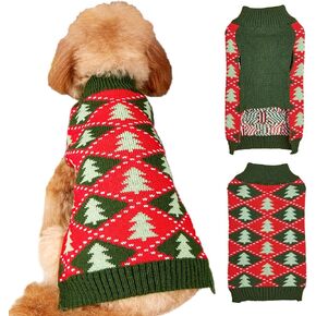Jecikelon Knit Christmas Dog Sweater for Small Dogs Winter Knitwear Puppy Clothes Soft Warm Pullover Pet Outfits Doggy Cat Clothing (Medium, Green)