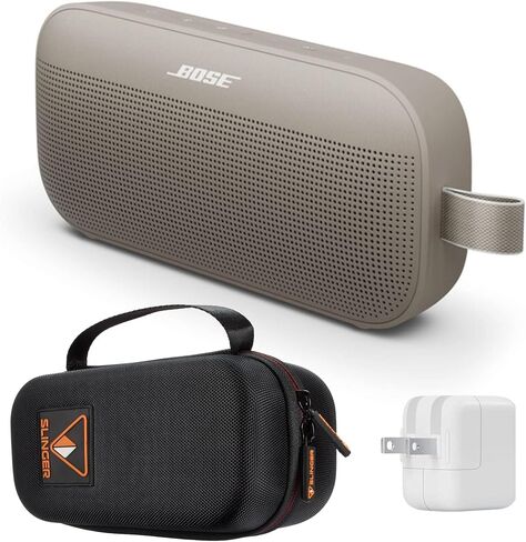Bose New SoundLink Flex Portable Bluetooth Speaker (2nd Gen), Outdoor Speaker with Hi-Fi Audio, Up to 12 Hours Battery, Waterproof and Dustproof, with Slinger Hard Travel Case & USB Plug (Black) in Kuwait