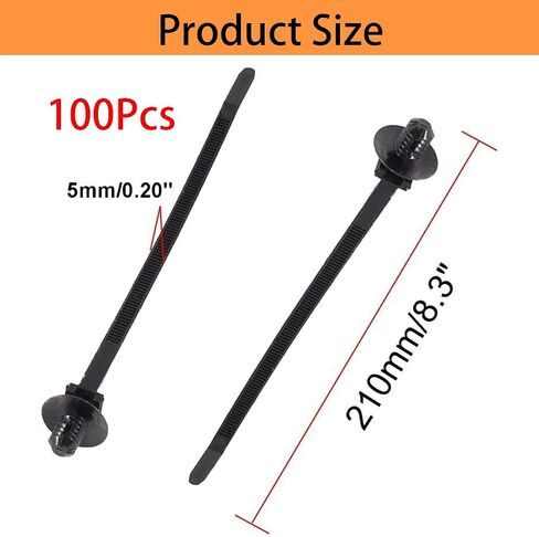 Push Mount Zip Ties 50Pcs, Heavy Duty Black Wire Zips Tie Mounts, 2 in 1 Nylon Self Locking Push Mount Cable Zip Tie for Engine Bay Wire Harness, Indoor Wires Tying (8.3"x0.2") in Kuwait
