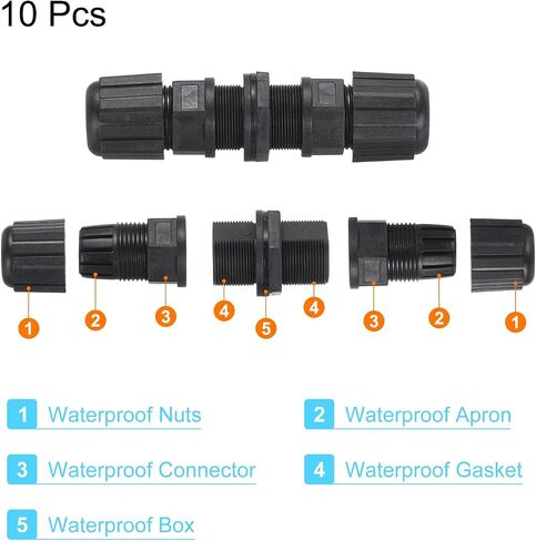 MECCANIXITY Waterproof RJ45 Coupler, Dual Head Shielded Female to Female IP67 Ethernet Outdoor LAN Cable Connector for Cat5e/Cat5, Pack of 5 in Saudi Arabia