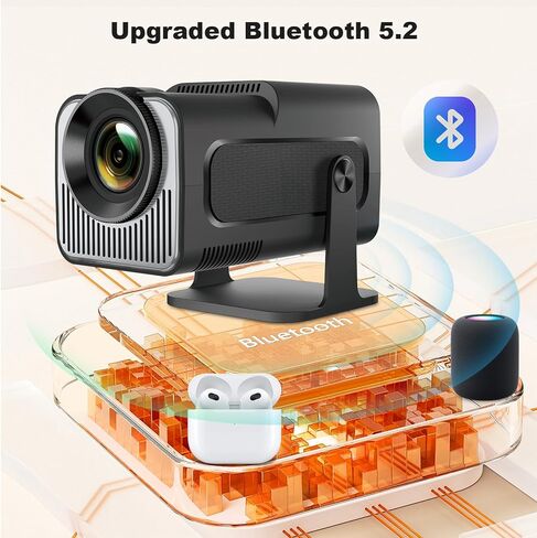 HY320 Mini Projector,Support 4K 1080P Portable Projector with Dual Band WIFI6 Bluetooth 5.0 Android 11, 200 ANSI Lumens, 180° Rotatable, Auto Keystone Correction, 85"-130" Screen Video Projector in Kuwait