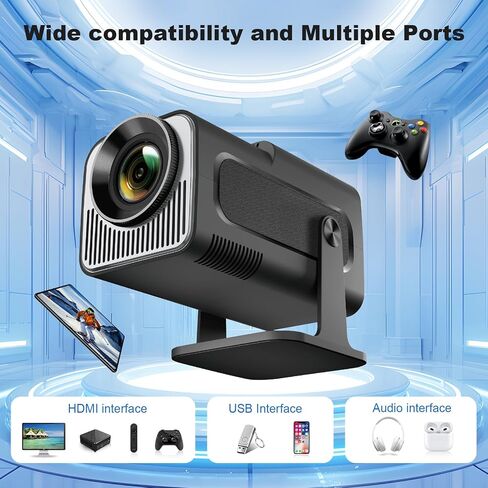 HY320 Mini Projector,Support 4K 1080P Portable Projector with Dual Band WIFI6 Bluetooth 5.0 Android 11, 200 ANSI Lumens, 180° Rotatable, Auto Keystone Correction, 85"-130" Screen Video Projector in Kuwait