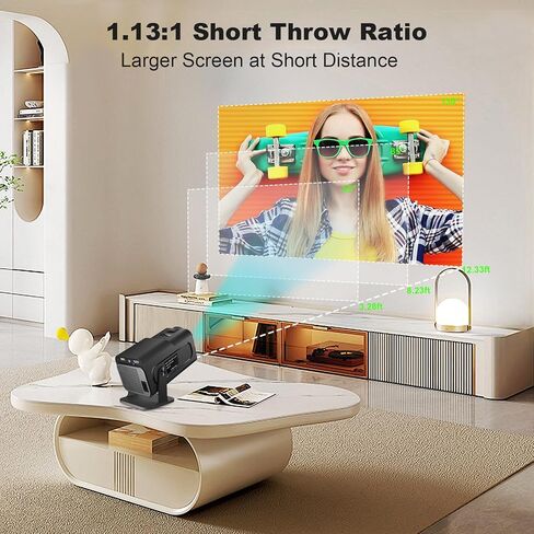 HY320 Mini Projector,Support 4K 1080P Portable Projector with Dual Band WIFI6 Bluetooth 5.0 Android 11, 200 ANSI Lumens, 180° Rotatable, Auto Keystone Correction, 85"-130" Screen Video Projector in Kuwait