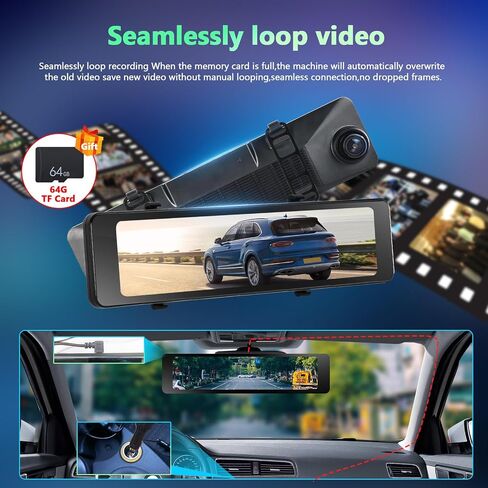 Podofo 11.26" IPS Wireless CarPlay Mirror Dash Cam Touch Screen Front & Rear View Camera Car Driving Recorder with Android Auto ADAS Voice Control FM Transmitter Backup Camera Loop Record 64G Card in Saudi Arabia