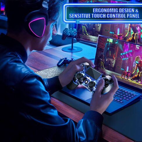 AceGamer 2 Pack لوحدة تحكم PS4، وحدات تحكم لاسلكية لأجهزة PS4/Pro/Slim/PC، مع قبضة غير قابلة للانزلاق من كلا الجانبين وكابلين USB-C! (أسود * 2) in Saudi Arabia
