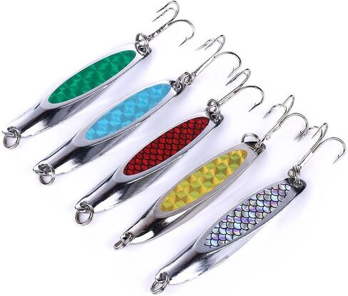OriGlam 5pcs Fishing Lures Metal Spoons Hard Baits, Metal Fishing Lure Spinner Baits Fishing Spoons, Fishing Trout Lures Pike Trout Spoons for Salmon Trout Bass Pike in Saudi Arabia