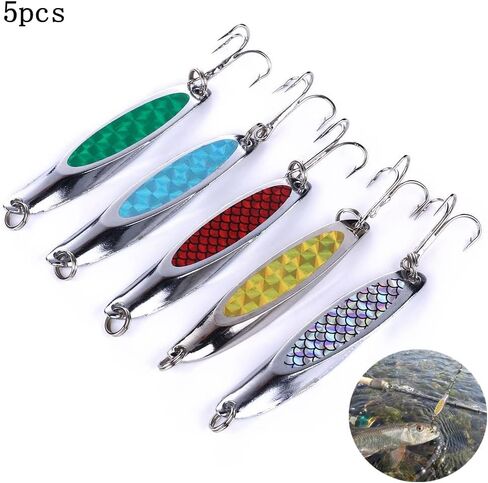 OriGlam 5pcs Fishing Lures Metal Spoons Hard Baits, Metal Fishing Lure Spinner Baits Fishing Spoons, Fishing Trout Lures Pike Trout Spoons for Salmon Trout Bass Pike in Saudi Arabia