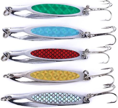 OriGlam 5pcs Fishing Lures Metal Spoons Hard Baits, Metal Fishing Lure Spinner Baits Fishing Spoons, Fishing Trout Lures Pike Trout Spoons for Salmon Trout Bass Pike in Saudi Arabia