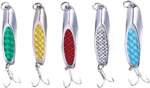 OriGlam 5pcs Fishing Lures Metal Spoons Hard Baits, Metal Fishing Lure Spinner Baits Fishing Spoons, Fishing Trout Lures Pike Trout Spoons for Salmon Trout Bass Pike in Saudi Arabia