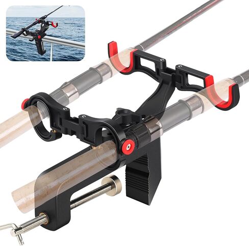 Fishing Rod Holders for Boat,Fishing Rod Holder with Enlarge Clamp can Hold 0.2"-5", Accommodate 2 Fishing Rods,360 Degree Adjustable Folding Holder,Fishing Present for Men in Kuwait
