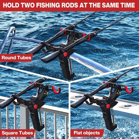 Fishing Rod Holders for Boat,Fishing Rod Holder with Enlarge Clamp can Hold 0.2"-5", Accommodate 2 Fishing Rods,360 Degree Adjustable Folding Holder,Fishing Present for Men in Kuwait