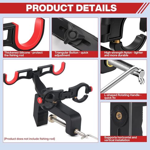 Fishing Rod Holders for Boat,Fishing Rod Holder with Enlarge Clamp can Hold 0.2"-5", Accommodate 2 Fishing Rods,360 Degree Adjustable Folding Holder,Fishing Present for Men in Kuwait