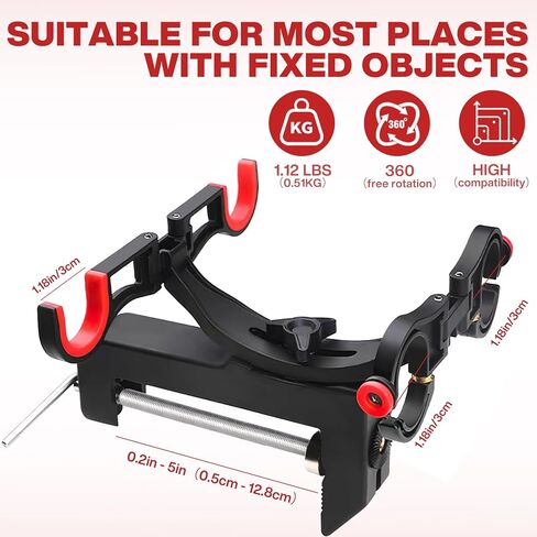 Fishing Rod Holders for Boat,Fishing Rod Holder with Enlarge Clamp can Hold 0.2"-5", Accommodate 2 Fishing Rods,360 Degree Adjustable Folding Holder,Fishing Present for Men in Kuwait