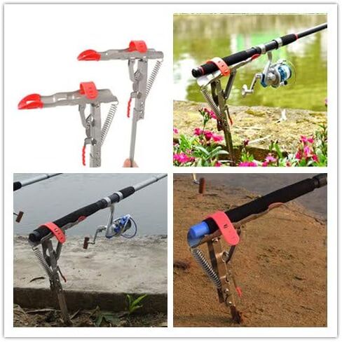 Amarine Made Automatic Spring Fishing Rod Holder 2 Pack Stainless Steel Fishing Pole Stand with Single Spring Loaded Tip-up Action for Ground Support Brackets in Saudi Arabia