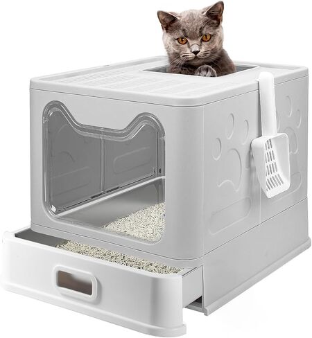 Stainless Steel Litter Box with Lid, Front Entry Top Exit Kitty Litter Box, Large Enclosed Metal Litter Box with Litter Scoop, Anti-Leakage, Non-Sticky, Easy Cleaning Cover Litter Box in Saudi Arabia