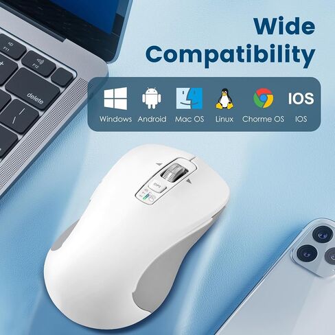 ماوس بلوتوث لاسلكي (USB + BT1 + BT2)، ماوس بالحجم الكامل، تمرير بأربعة اتجاهات، ماوس صامت متعدد الأجهزة للكمبيوتر والكمبيوتر المحمول والآيباد وماك بوك (أسود) in Kuwait
