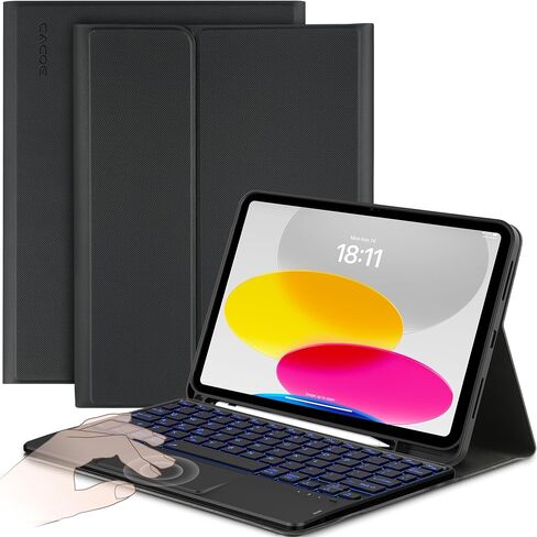 CACOE Case Keyboard Compatible with iPad 10th Generation, Keyboard Compatible with iPad 10 10.9 inch 2022 A2757/A2777 with Touchpad, 7-Color Lighting Detachable Wireless Keyboard, Navy Blue in Saudi Arabia