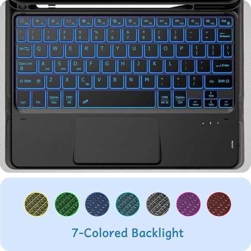 CACOE Case Keyboard Compatible with iPad 10th Generation, Keyboard Compatible with iPad 10 10.9 inch 2022 A2757/A2777 with Touchpad, 7-Color Lighting Detachable Wireless Keyboard, Navy Blue in Saudi Arabia