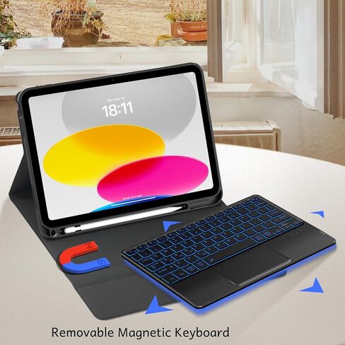 CACOE Case Keyboard Compatible with iPad 10th Generation, Keyboard Compatible with iPad 10 10.9 inch 2022 A2757/A2777 with Touchpad, 7-Color Lighting Detachable Wireless Keyboard, Navy Blue in Saudi Arabia
