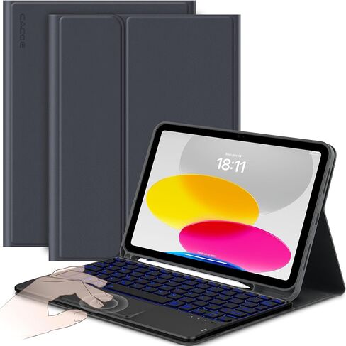 CACOE Case Keyboard Compatible with iPad 10th Generation, Keyboard Compatible with iPad 10 10.9 inch 2022 A2757/A2777 with Touchpad, 7-Color Lighting Detachable Wireless Keyboard, Navy Blue in Saudi Arabia