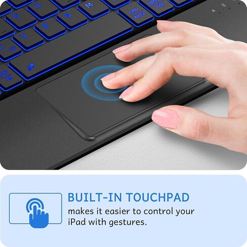 CACOE Case Keyboard Compatible with iPad 10th Generation, Keyboard Compatible with iPad 10 10.9 inch 2022 A2757/A2777 with Touchpad, 7-Color Lighting Detachable Wireless Keyboard, Navy Blue in Saudi Arabia