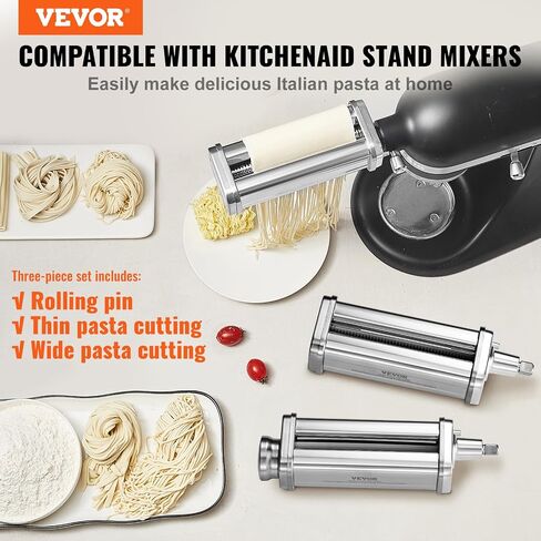 VEVOR Patsa Roller Attchemnt for KitchenAid Stand Mixer, Stainless Steel Pasta Maker Attachment, Pasta Maker Machine Accessory with 8 Adjustable Thickness Knob, KitchenAid Pasta Attachment by VEVOR in Saudi Arabia
