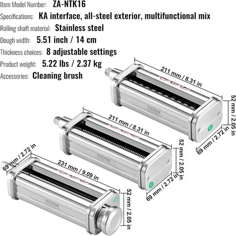 VEVOR Patsa Roller Attchemnt for KitchenAid Stand Mixer, Stainless Steel Pasta Maker Attachment, Pasta Maker Machine Accessory with 8 Adjustable Thickness Knob, KitchenAid Pasta Attachment by VEVOR in Saudi Arabia