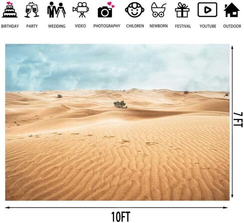 Desert Landscape Photography Backdrop Sand Dunes Sparse Green Shrub Plant Trees Blue Sky Natural Scenery Background (10x7ft) in Kuwait