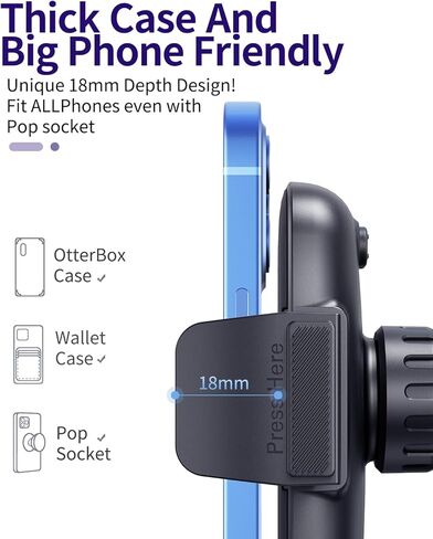 حامل هاتف لسيارتك، مع مشبك تهوية مطور، حامل هاتف قوي للسيارة بدون استخدام اليدين، حامل عالمي للهاتف الخلوي مناسب لهاتف iPhone Android وجميع الهواتف الذكية، أسود داكن in Kuwait