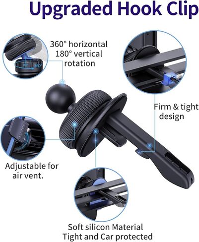 حامل هاتف لسيارتك، مع مشبك تهوية مطور، حامل هاتف قوي للسيارة بدون استخدام اليدين، حامل عالمي للهاتف الخلوي مناسب لهاتف iPhone Android وجميع الهواتف الذكية، أسود داكن in Kuwait