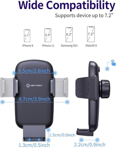 حامل هاتف لسيارتك، مع مشبك تهوية مطور، حامل هاتف قوي للسيارة بدون استخدام اليدين، حامل عالمي للهاتف الخلوي مناسب لهاتف iPhone Android وجميع الهواتف الذكية، أسود داكن in Kuwait