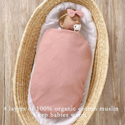 Muslin Baby Blankets for Girls,100% Cotton Muslin Toddler Blanket,Crib Blanket,Muslin Swaddle Blankets,Soft and Lightweight Baby Quilt for Boys and Girls 47 * 47" (Pink+Khaki) in Saudi Arabia