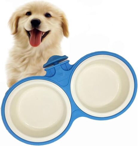 Pet Durable Bowl Cage Bowl,Pet Food Water Removable Bowls with Bolt Holder Hanging Cage Coop Cup Non-Skid Feeder Set Double Diners Portable for Feeding Dogs Cats Birds, Blue in Saudi Arabia