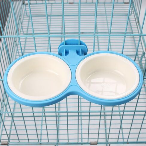 Pet Durable Bowl Cage Bowl,Pet Food Water Removable Bowls with Bolt Holder Hanging Cage Coop Cup Non-Skid Feeder Set Double Diners Portable for Feeding Dogs Cats Birds, Blue in Saudi Arabia