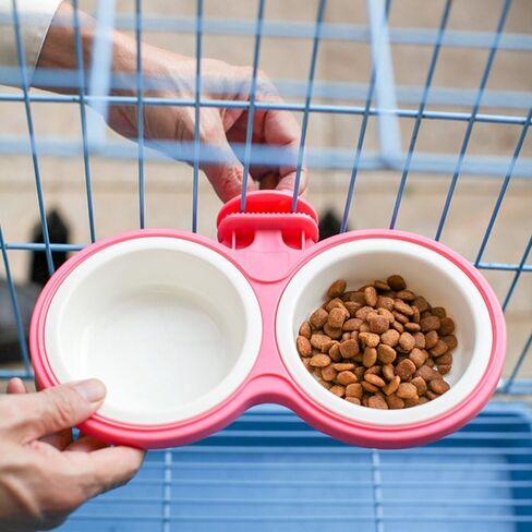 Pet Durable Bowl Cage Bowl,Pet Food Water Removable Bowls with Bolt Holder Hanging Cage Coop Cup Non-Skid Feeder Set Double Diners Portable for Feeding Dogs Cats Birds, Blue in Saudi Arabia