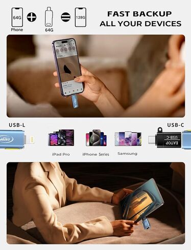 محركات أقراص فلاش بسعة 64 جيجابايت مخصصة لهاتف iPhone، مع محول USB C لهاتف iPhone 15، وتخزين شريحة الذاكرة للصور ومقاطع الفيديو المتوافقة مع iPhone iPad Android وأجهزة الكمبيوتر (أزرق) in Saudi Arabia
