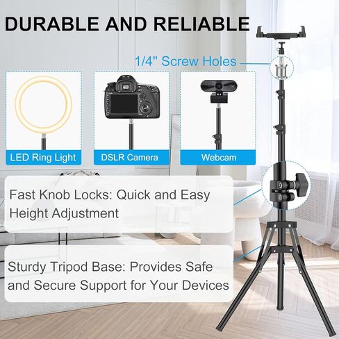 Cenawin 63" Tripod Floor Stand, Adjustable iPad Tripod Stand Holder, with 360° Rotating Tripod Mount for iPad Pro iPad Air iPad Mini 4.7-13.5" Tablet and Smartphones in Kuwait