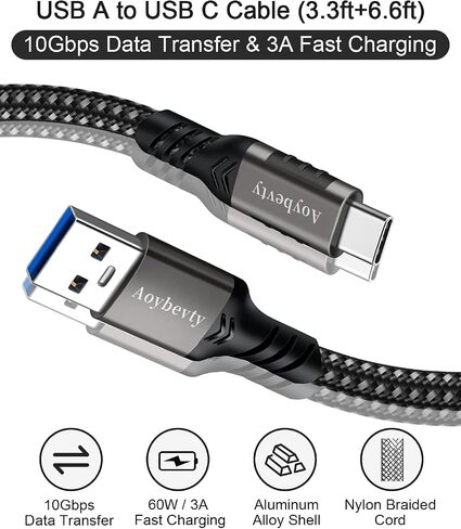USB A to USB C Cable 6.6ft, 10Gbps Data Transfer 60W 3A Fast Charging Cable in Kuwait