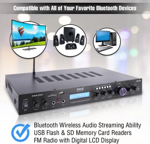 Pyle Home Theater Amplifier Audio Bluetooth MP3/USB/SD/AUX/FM Receiver System, with 4x Pyle 3.5'' 200 Watt 3-Way Weather Proof Mini Box Speakers (Black), Enrock Audio 16-Gauge 50 Foot Speaker Wire in Saudi Arabia