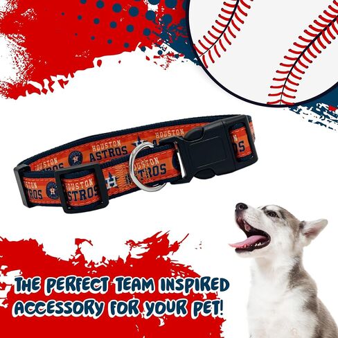 طوق MLB PET للكلاب هيوستن أستروس، صغير. طوق فريق البيسبول للكلاب والقطط. طوق للكلاب والقطط لامع وملون مرخص من MLB in Saudi Arabia