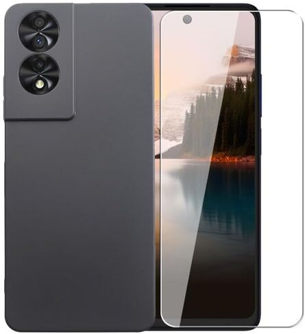 حافظة لهاتف TCL 40 NxtPaper 4G + واقي شاشة زجاجي مقسى - غطاء حماية من السيليكون الشفاف الناعم المرن المقاوم للصدمات من مادة TPU لهاتف TCL 40 NxtPaper 4G (أسود) in Kuwait