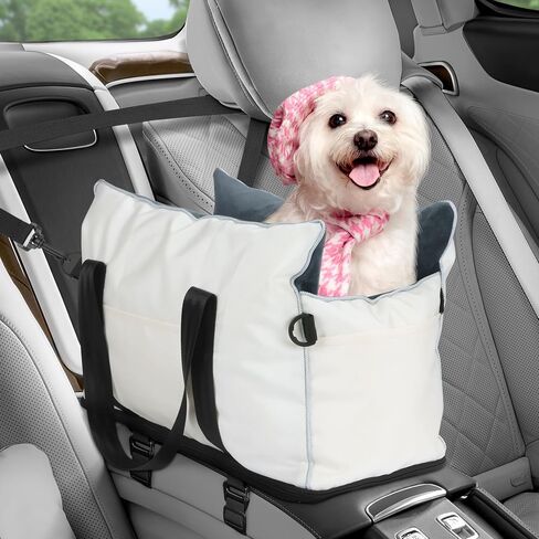 Dog Car Seat for Small Dogs, Center Console Dog Bed, Dog Car Booster Seat with Soft Cushion & Storage Pockets, Puppy Car Seat Support Pet Up to 10lbs (Black) in Saudi Arabia