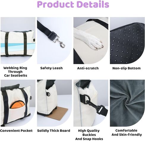 Dog Car Seat for Small Dogs, Center Console Dog Bed, Dog Car Booster Seat with Soft Cushion & Storage Pockets, Puppy Car Seat Support Pet Up to 10lbs (Black) in Saudi Arabia