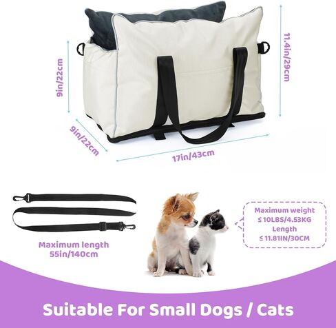 Dog Car Seat for Small Dogs, Center Console Dog Bed, Dog Car Booster Seat with Soft Cushion & Storage Pockets, Puppy Car Seat Support Pet Up to 10lbs (Black) in Saudi Arabia