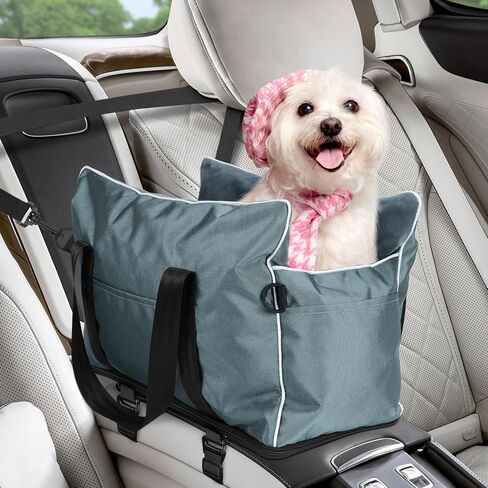 Dog Car Seat for Small Dogs, Center Console Dog Bed, Dog Car Booster Seat with Soft Cushion & Storage Pockets, Puppy Car Seat Support Pet Up to 10lbs (Black) in Saudi Arabia